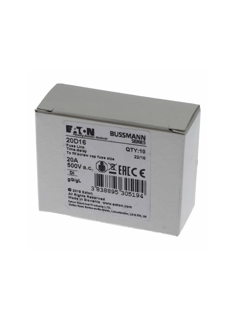FUSE-D1 20A T GL/GG 500VAC E16 Wkładka DI 20A T GL/GG 500VAC E16 20D16 EATON