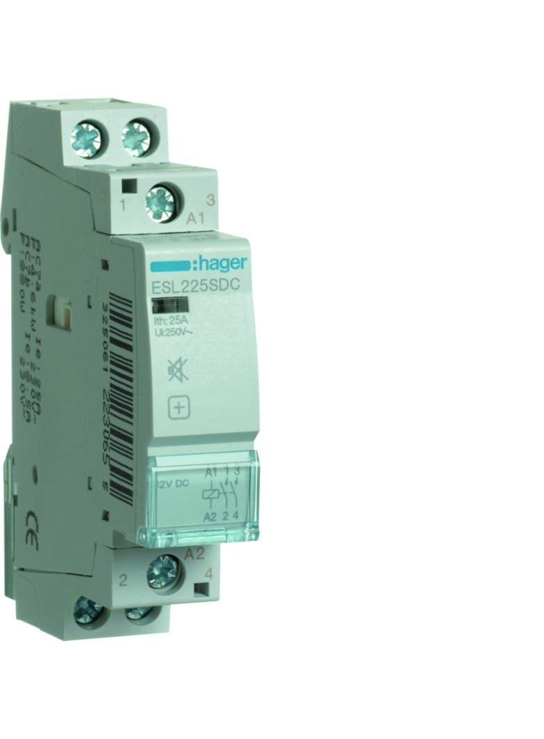 Stycznik modułowy cichy 12V DC 2Z 25A AC-7A B ESL225SDC HAGER