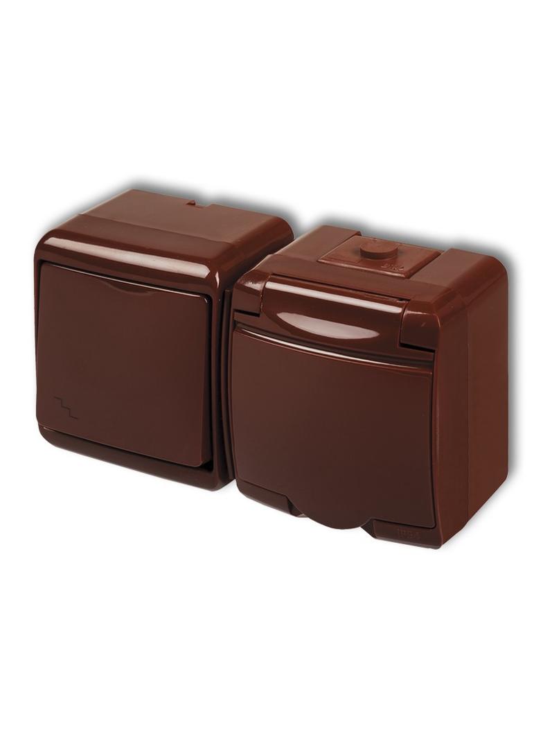 JUNIOR Łącznik schodowy z gniazdem pojedynczym z uziemieniem 2P+Z (klapka brązowa; bez przesłon) 4WG