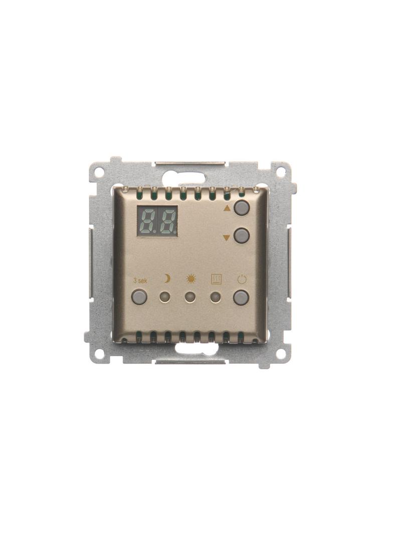 Simon 54 Regulator temperatury z wyświetlaczem z czujnikiem wewnętrznym 16(2) A 230V złoty mat DTRNW.01/44 KONTAKT