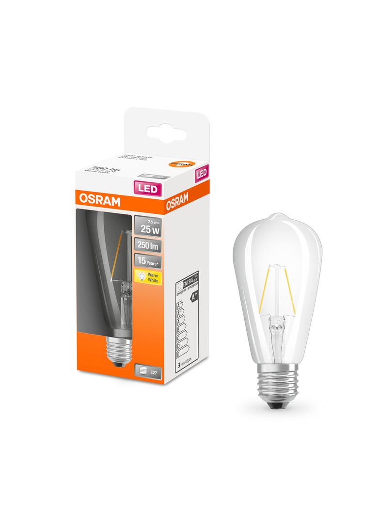 Lampa LED, klasyczny kształt bańki Edison 3W 827 230V szkło przezroczyste E27
