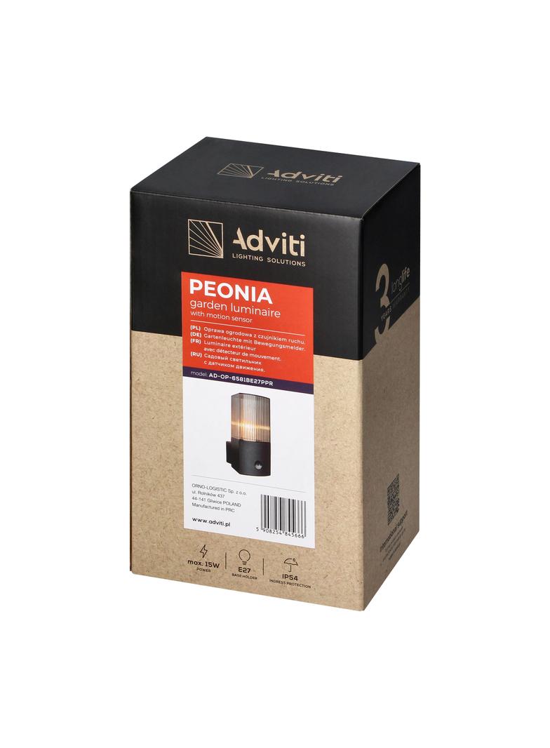 PEONIA oprawa ogrodowa hermetyczna z czujnikiem PIR E27 max. 15W IP54 czarna AD-OP-6581BE27PPR ORNO