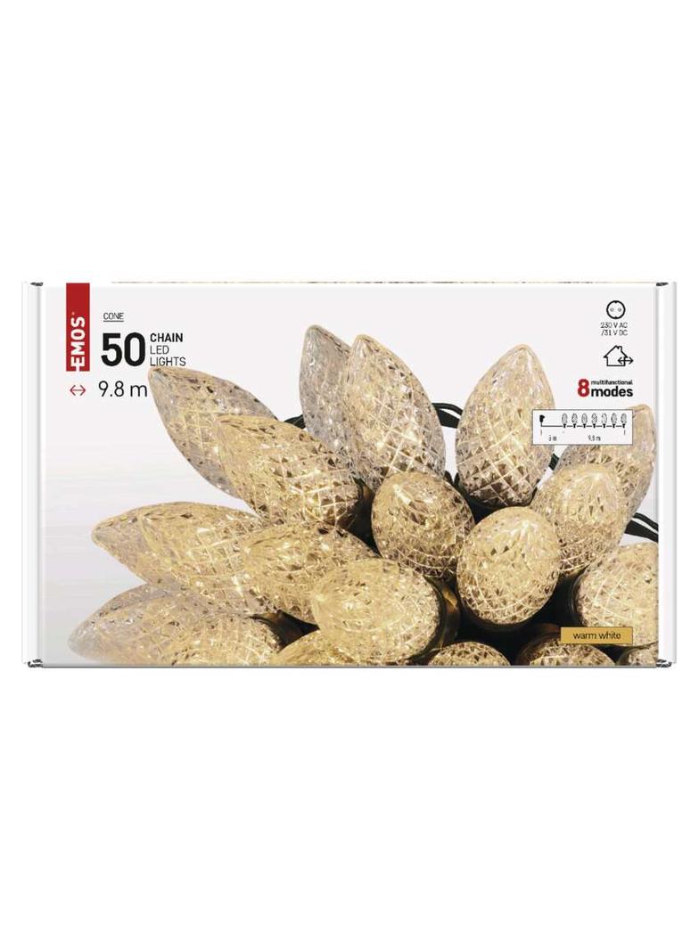 Lampki choinkowe LED szyszki 50 LED 9,8 m ciepła biel zielony przewód 8 programów IP44 D5ZW01 EMOS