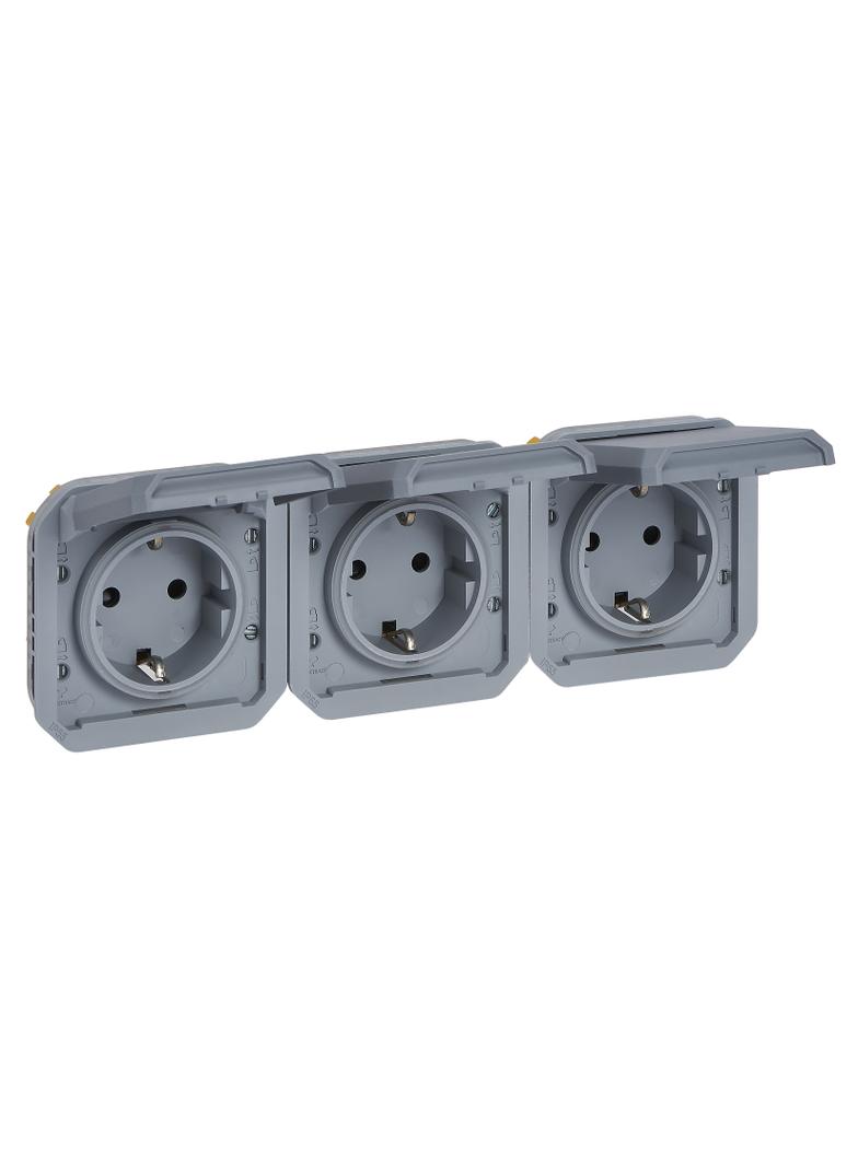 NOWE PLEXO - GNIAZDO SCHUKO 3X2P+Z POZIOME MECHANIZM 16A-250V SZARE 069578L LEGRAND