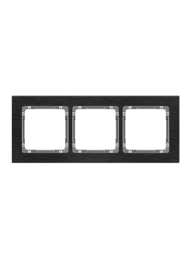 DECO Ramka uniwersalna potrójna - aluminium szczotkowane (ramka: czarna; spód: grafitowy) czarny