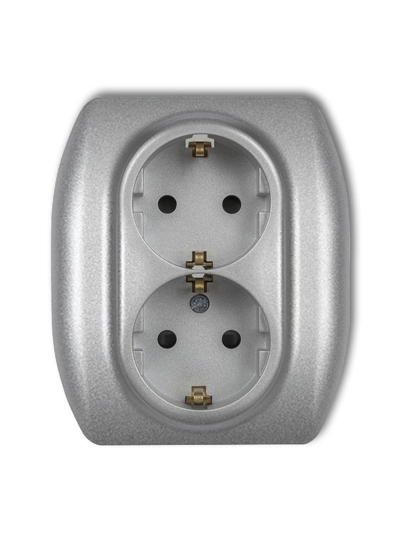 TREND Gniazdo podwójne z uziemieniem SCHUKO 2x(2P+Z) (przesłony torów prądowych) srebrny metalik