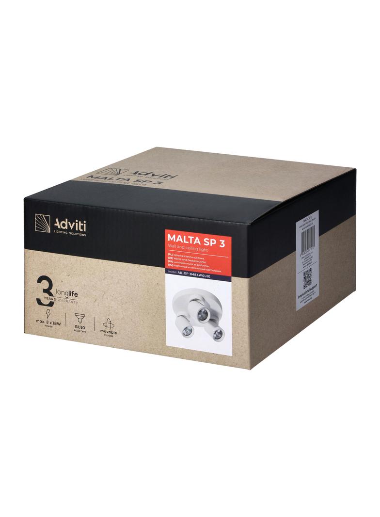 MALTA SP 3, oprawa ścienno-sufitowa, GU10 max. 3x12W, IP20, biała, okrągła podstawa AD-OP-6484WGU10 ORNO