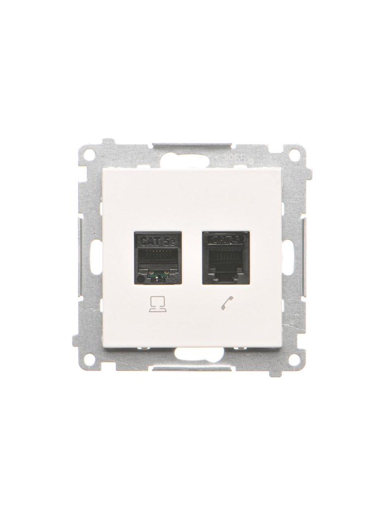 Simon 55 Gniazdo komputerowe RJ45 kategoria 5e + telefoniczne RJ12 Biały mat T5F.01/111 KONTAKT