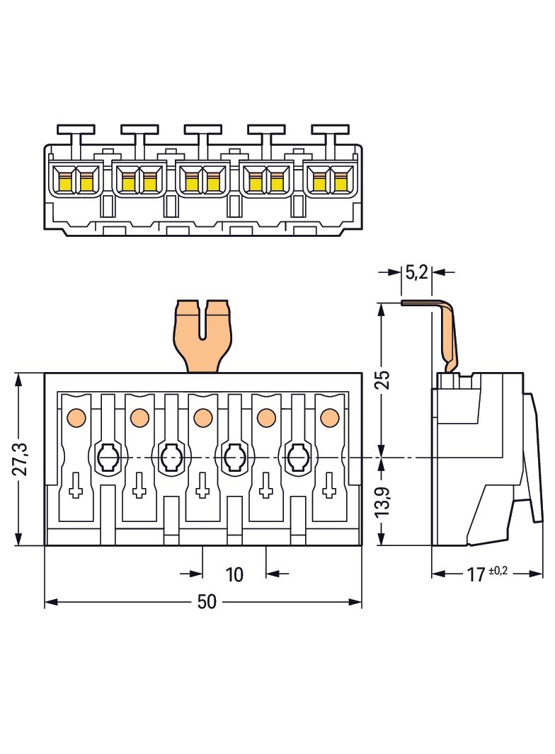 złączka zasilająca 5-biegunowa bez stopek ze stykiem PE