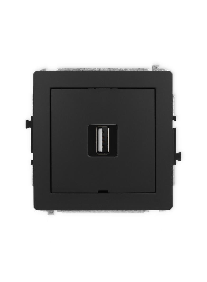 DECO Mechanizm gniazda pojedynczego USB A-A 2.0, bez pola opisowego czarny mat