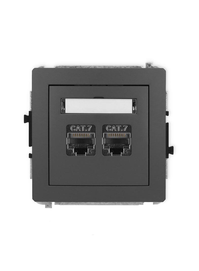 DECO Mechanizm gniazda komputerowego podwójnego 2xRJ45, kat. 7, ekranowany, 8-stykowy grafitowy mat