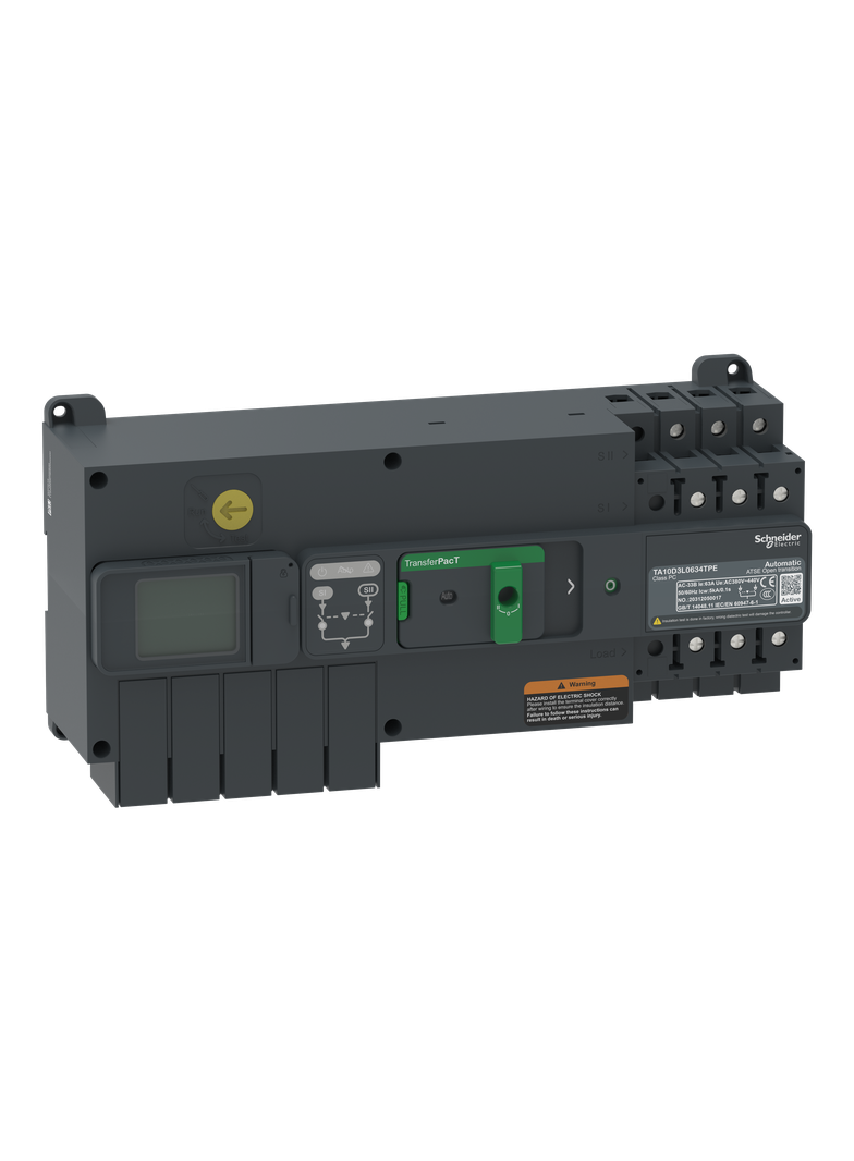TransferPacT, przełączanie zasilania, opcja komunikacji, 100A, 400V, 3P, LCD, rozmiar 100A