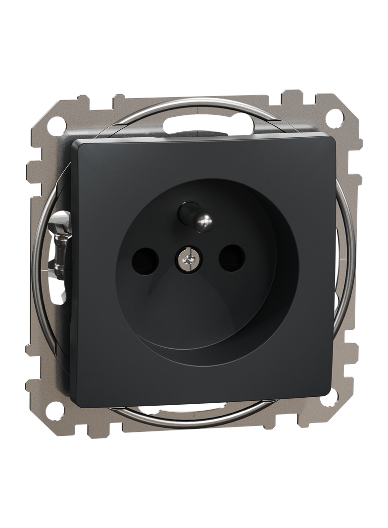Sedna Design & Elements, gniazdo 2P+PE z przesłonami (zaciski bezgwintowe), czarny antracyt