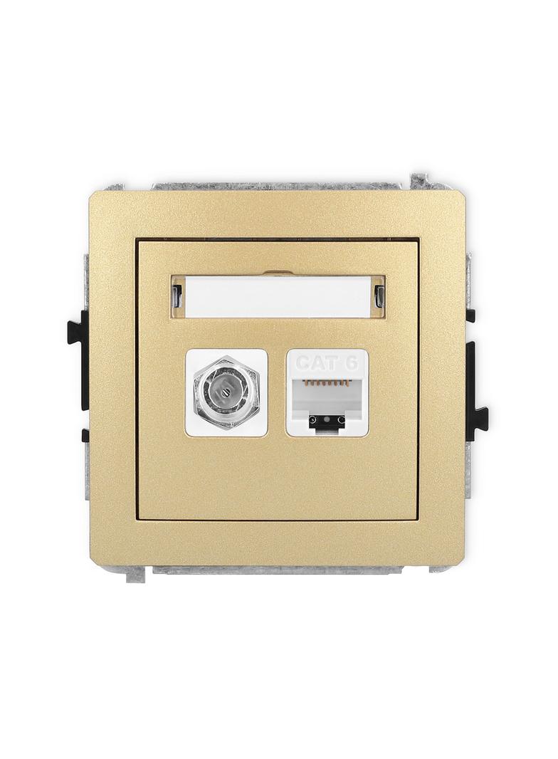 DECO Mechanizm gniazda antenowego poj. typu F (SAT) + gniazda komp. poj. 1xRJ45, kat. 6, 8-stykowy z