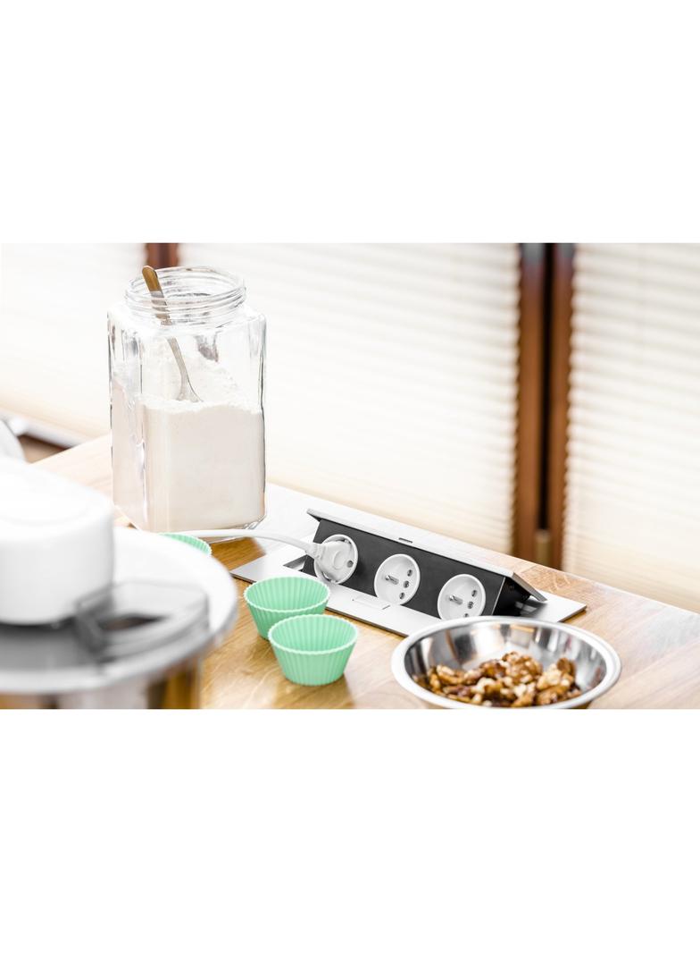 PRZEDŁUŻACZ BIURKOWY 3X GNIAZDO Z UZIEMIENIEM, KABEL ZASILAJACY Z WTYCZKĄ, ALUMINIUM