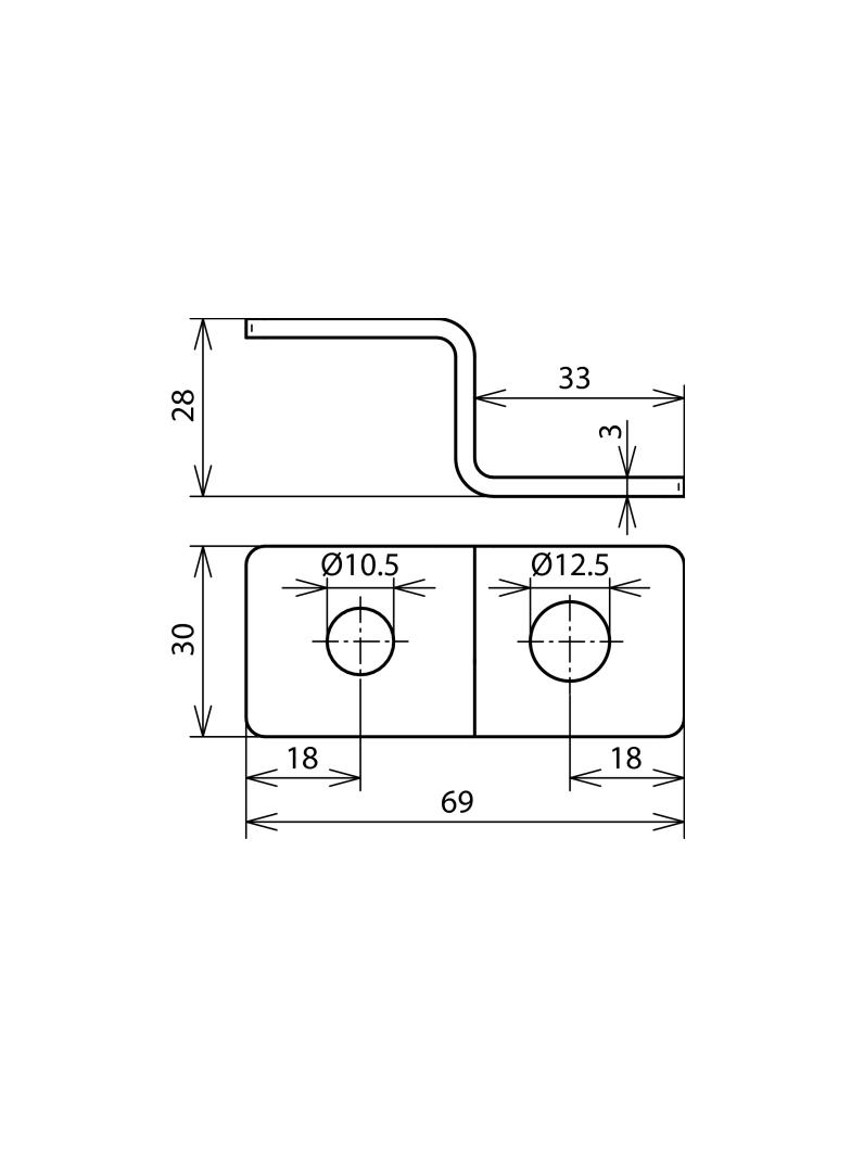 Łącznik Z z 2 otworami okrągłymi 10,5 mm i 12,5 mm, stal nierdzewna NIRO