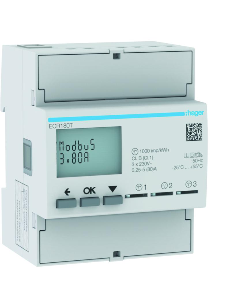 agardio.measure Licznik energii elektrycznej 1-fazowy, 3x80A 4M, Modbus ECR180T HAGER