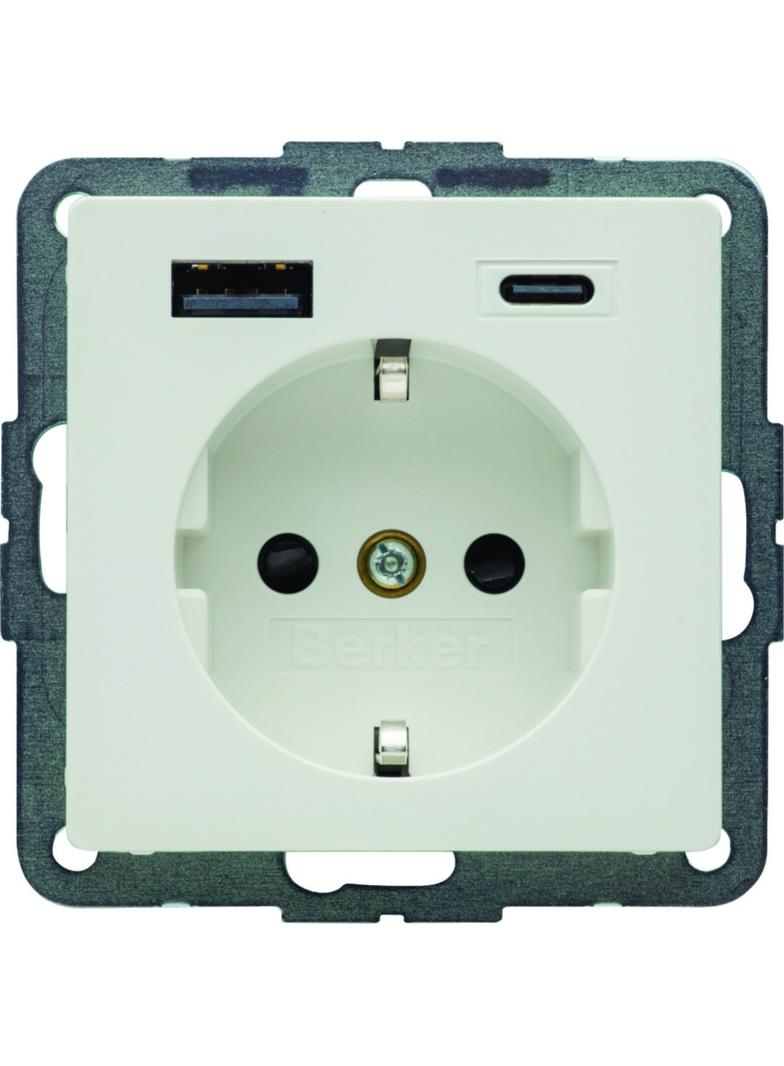 Q.x Gniazdo SCHUKO z ładowarką USB A+C 20W PD, biały aksamit