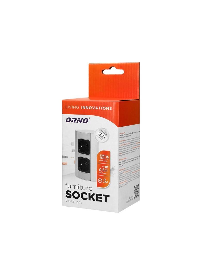 Gniazdo meblowe bez wyłącznika, 2x2P+Z, srebrne OR-AE-1303/G ORNO