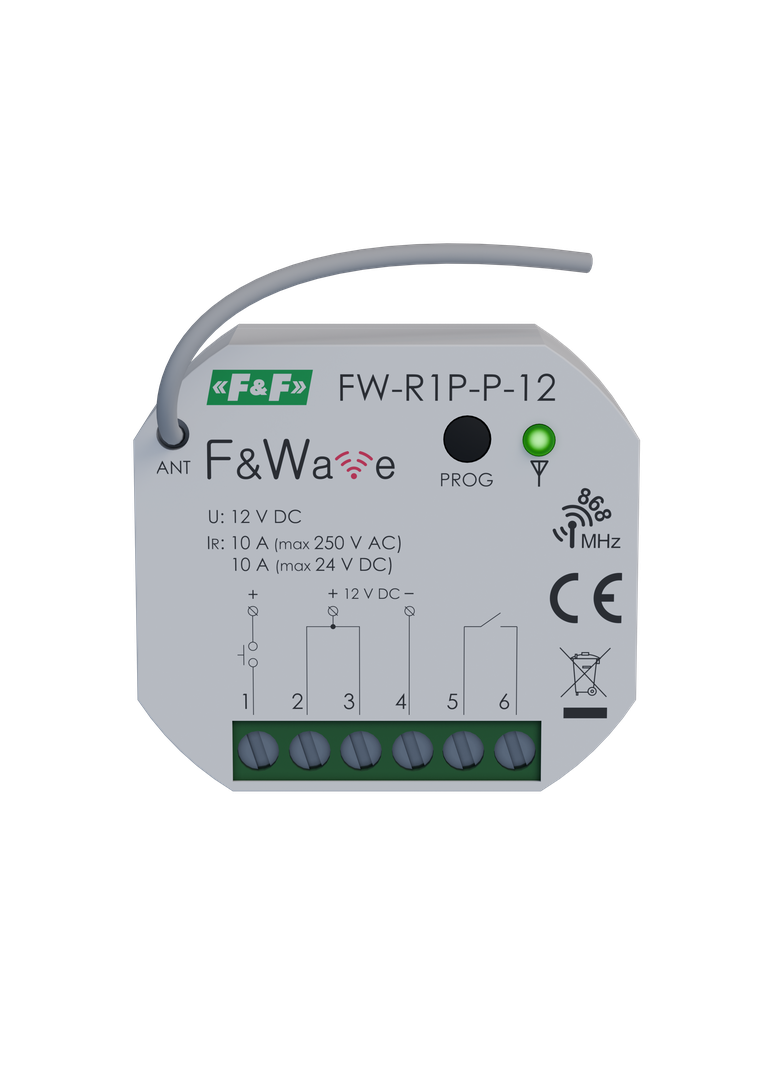 Radiowy jednokanałowy przekaźnik wielofunkcyjny zasilanie 12-24V DC pdt FW-R1P-P-12 F&F