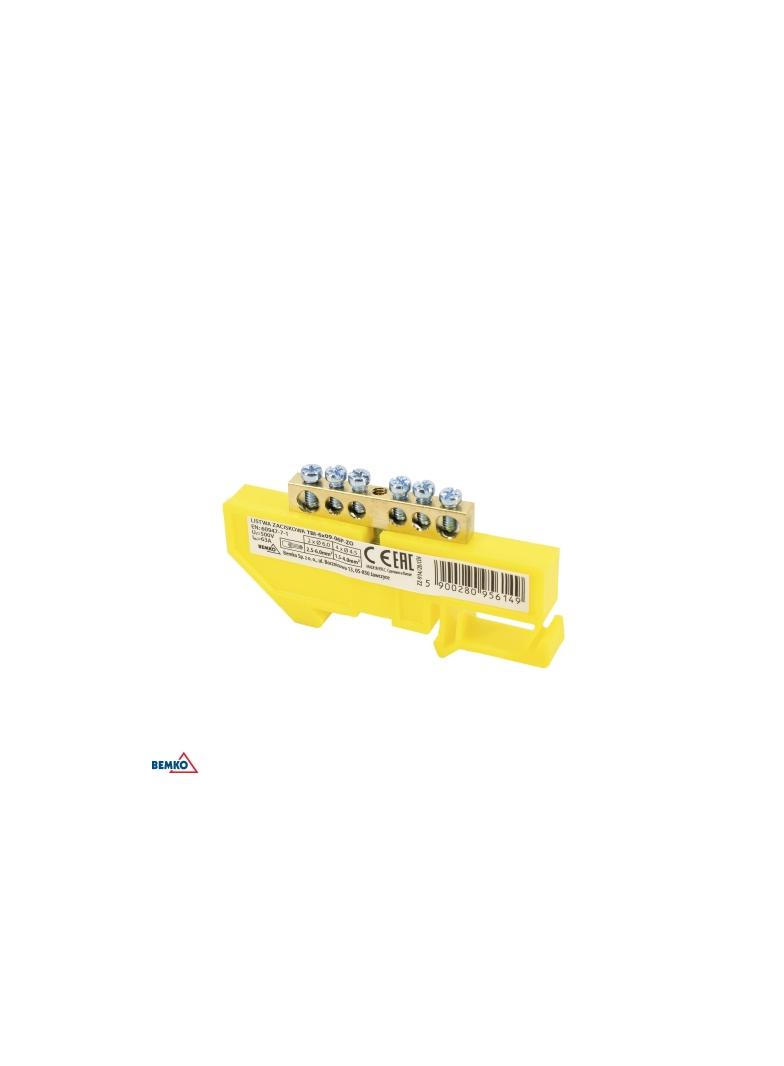 LISTWA ZACISKOWA NA SZYNĘ 8x12 6-TOROWA ŻÓŁTA