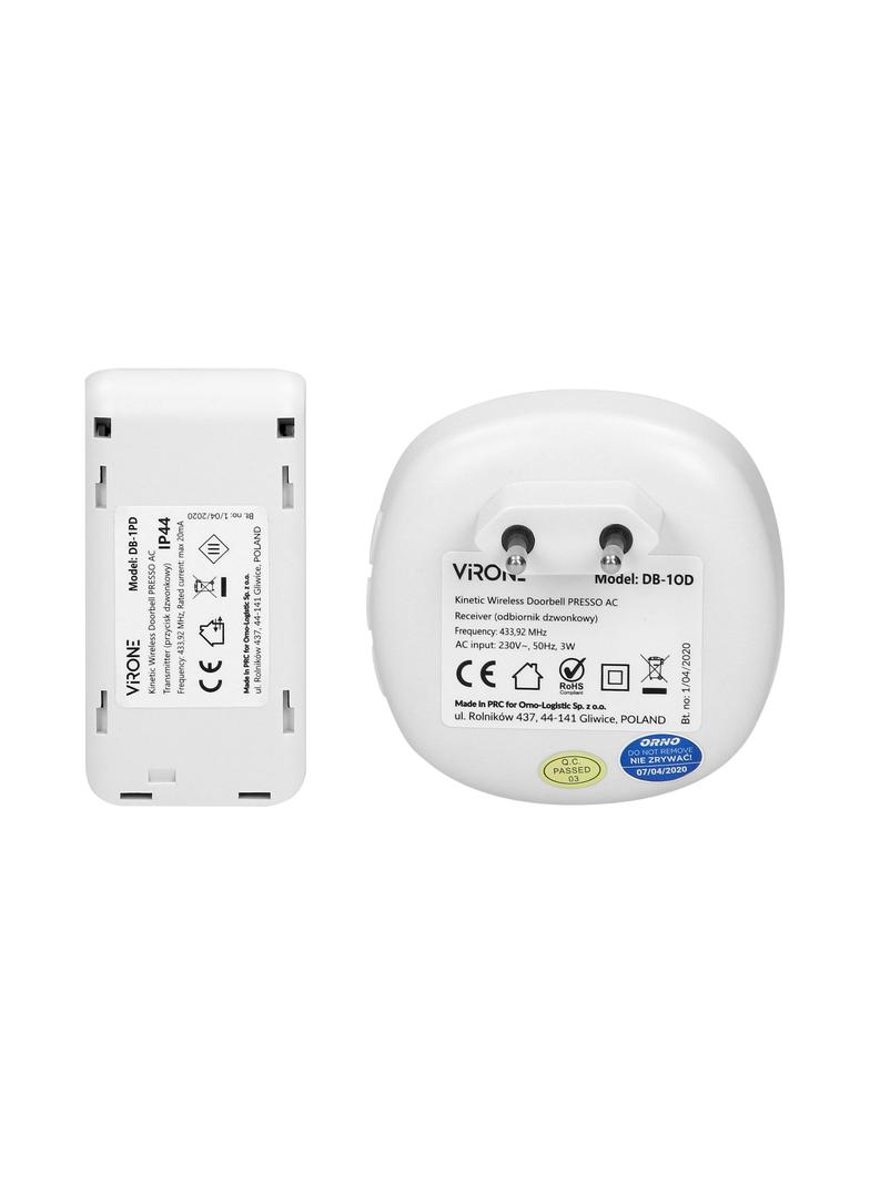 Dzwonek bezprzewodowy PRESSO AC z przyciskiem kinetycznym learning system 36 dźwięków DB-1 ORNO