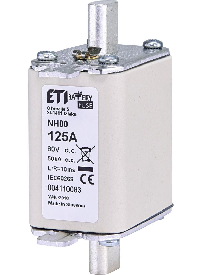 Wkładka topikowa NH do ochrony akumulatorów, magazynów energii DC NH00 gBat 125A 80V DC 004110083 ETI