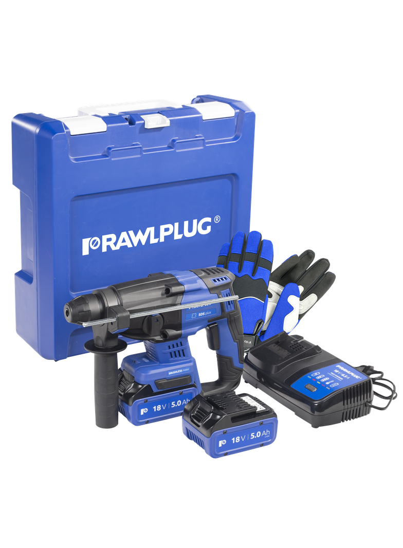 Młotowiertarka SDS plus 18V RawlHAMMER 20mm 2,0J – 2 akumulatory 5,0 Ah ładowarka 6,5 A walizka /1sz