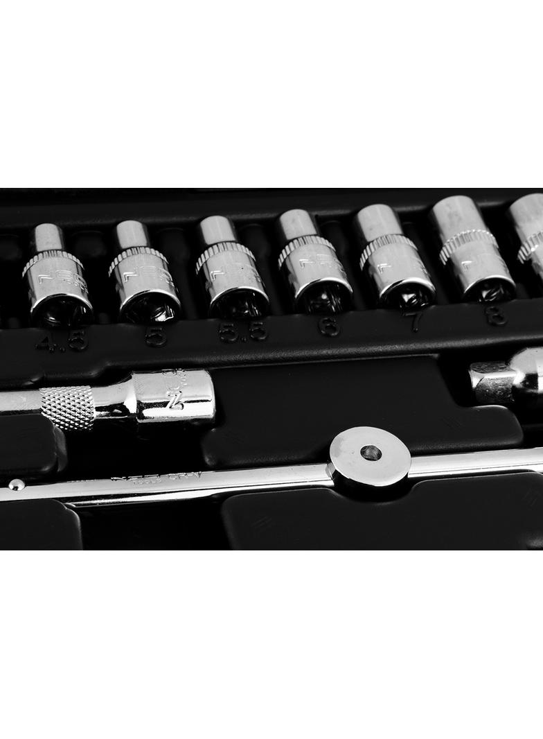 Klucze nasadowe, 1/4”, CrV, zestaw 46 szt.