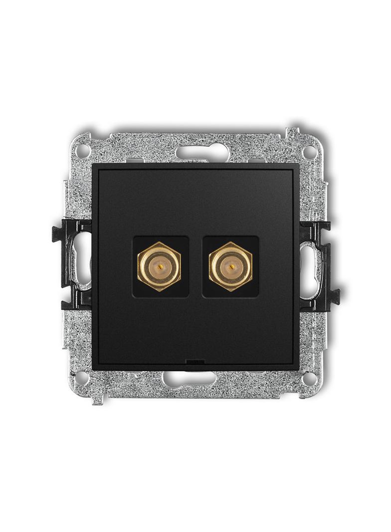 ICON Mechanizm gniazda antenowego podwójnego typu F (SAT) pozłacany, bez pola opisowego czarny mat