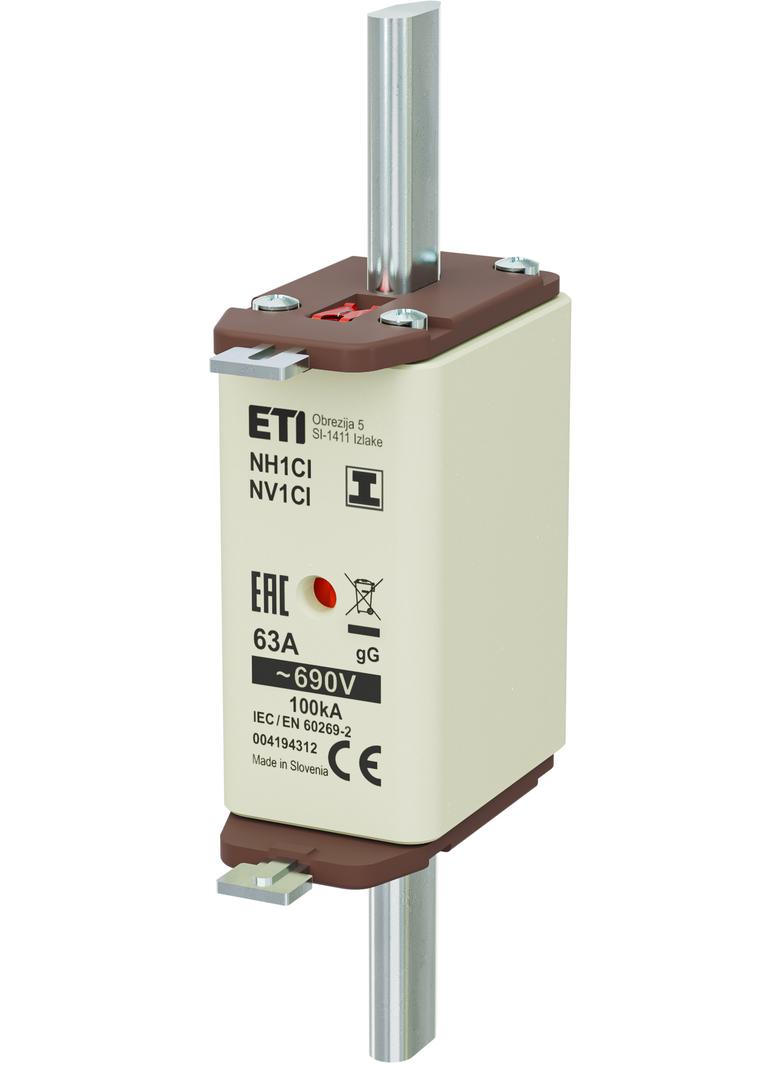 Wkładka topikowa NH zwłoczna KOMBI Zaczepy izolowane NH1C/I gG 63A 690V 004194312 ETI