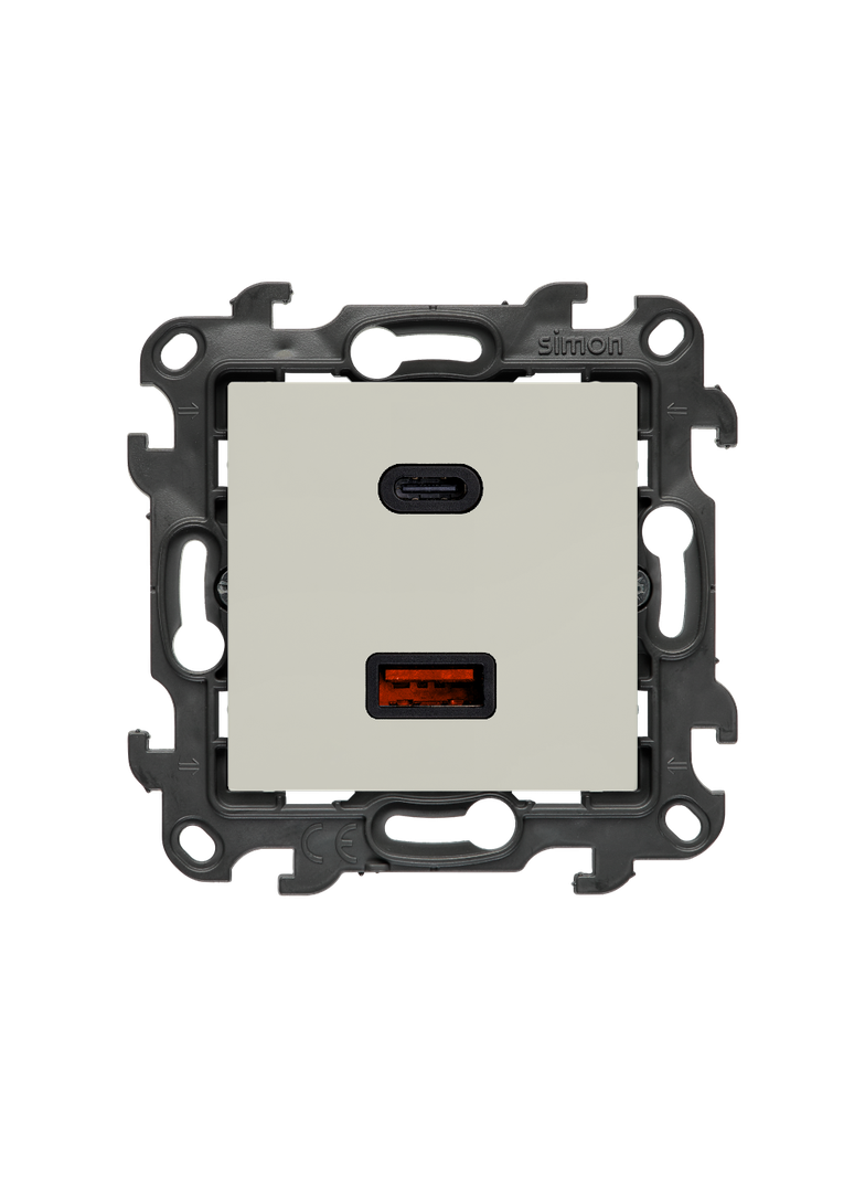 Simon 24 Ładowarka podwójna USB typ A+C Quick Charge 30W 230V kaszmirowy NEC2CAQ.01/42