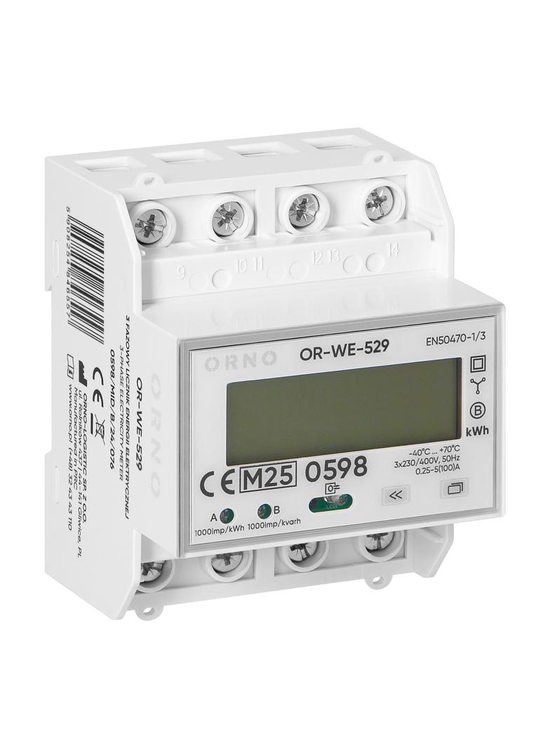 3-fazowy licznik energii elektrycznej, 100A, port RS-485, MID, 4 moduły, DIN TH-35mm, PV-Ready OR-WE-529 ORNO
