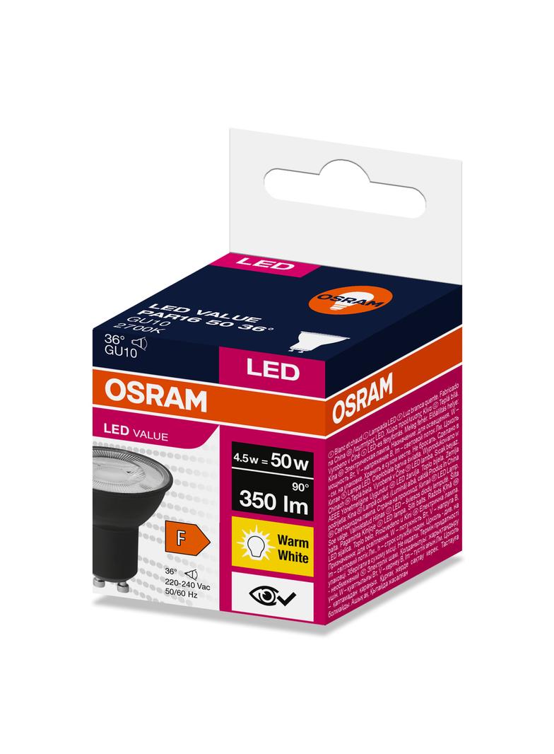 Lampa LED VALUE PAR16 50 36 4,5W/827 230V GU10 BK