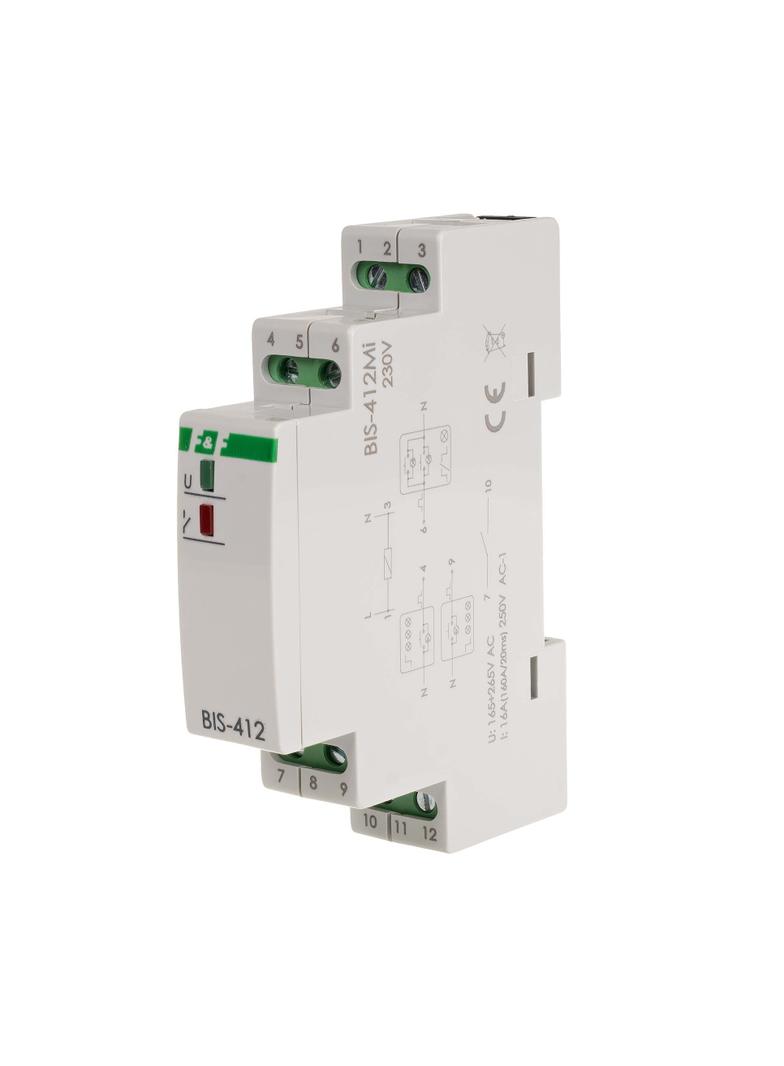 Przekaźnik bistabilny grupowy z pamięcią na szynę DIN 230V z przekaźnikiem inrush 160A/20ms BIS-412M-LED F&F