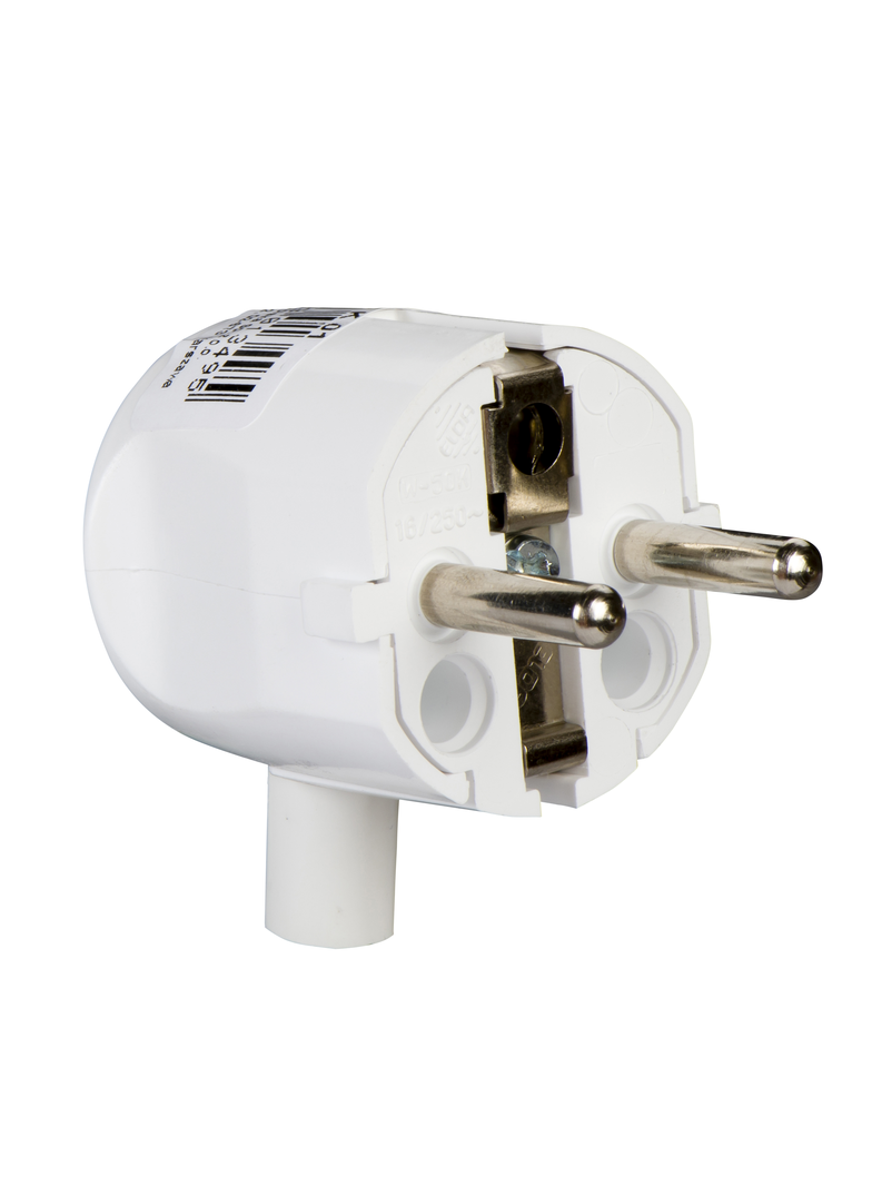 Wtyczka unischuko, boczne wyprowadzenie przewodu, biały