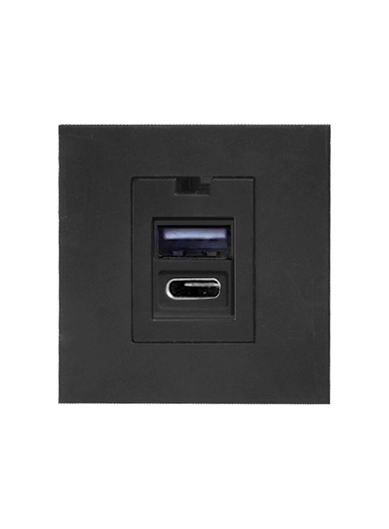 NOEN USB x 2 A+C podwójny port modułowy 45x45mm z ładowarką USB 2,1A 5V DC czarny OR-GM-9010/B/USBAC