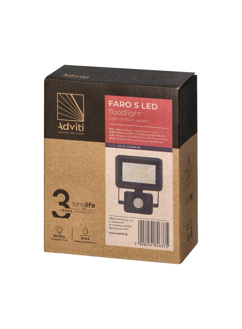FARO S LED 10W naświetlacz z PIR, 800lm, IP44, 4000K, aluminium + szkło AD-NL-6252BLR4 ORNO