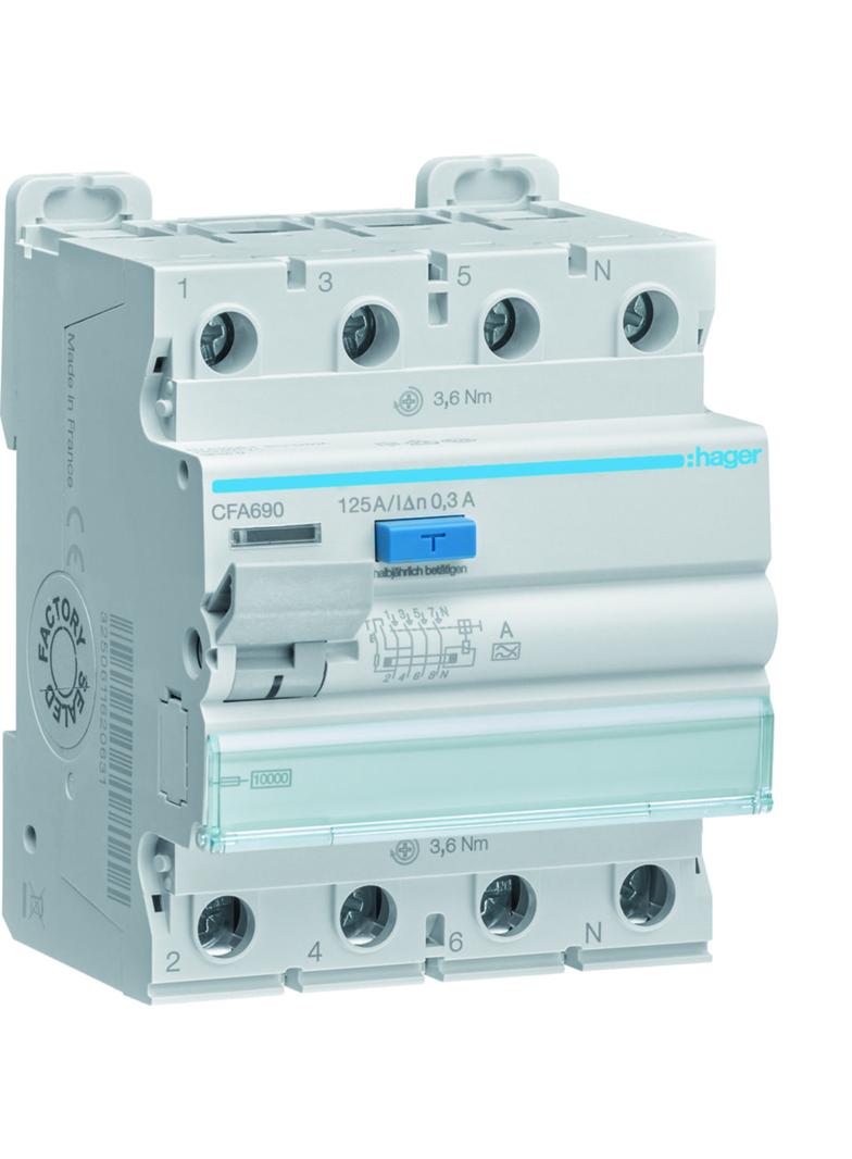 RCCB Wyłącznik różnicowoprądowy 3P+N 125A 300mA 10kA A