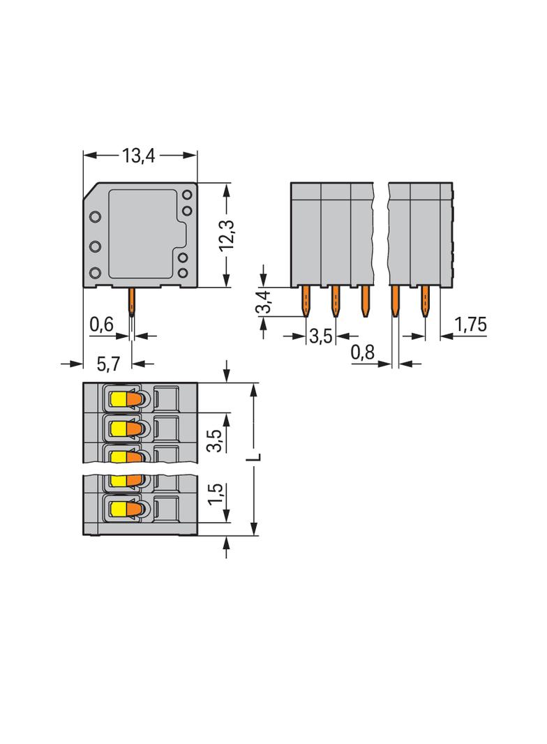 listwa zaciskowa do pł. drukowanych 10-bieg. szara raster 3,5 mm