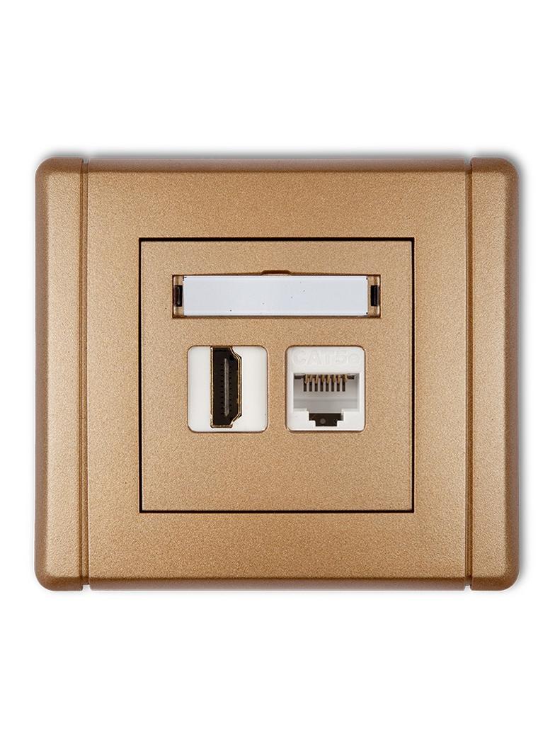 FLEXI Gniazdo pojedyncze HDMI 2.0 + gniazdo komp. poj. 1xRJ45, kat. 5e, 8-stykowe złoty metalik