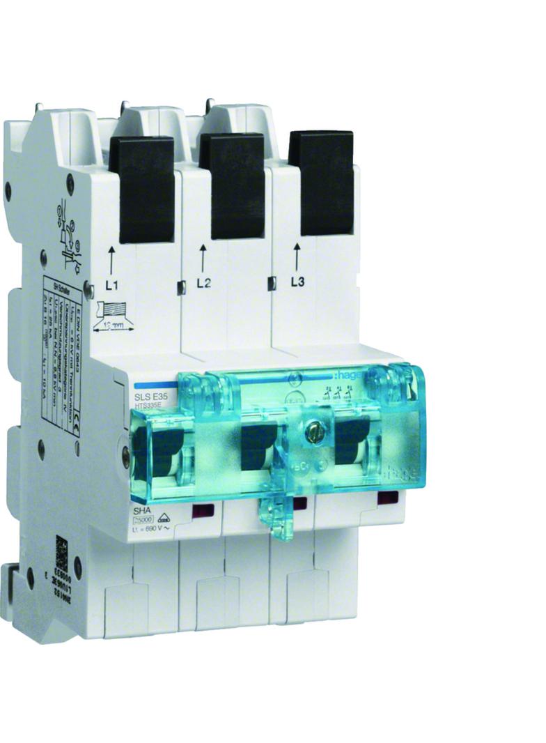 MCB SLS Wyłącznik nadprądowy selektywny 3P E 35 A szyny Cu 40-12x5/10mm HTS335E HAGER