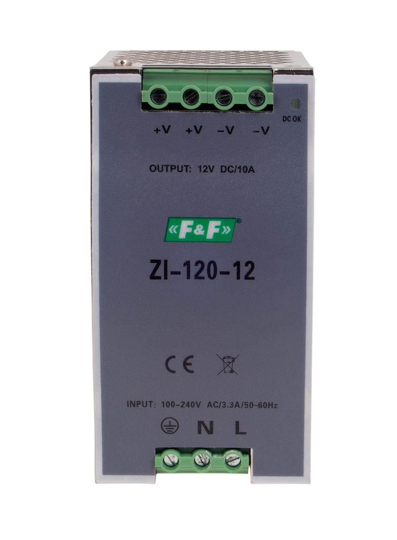 Zasilacz impulsowy przemysłowy nap. wej. 90-264V AC/120-370V DC P=120W nap. Wyj. 12V DC ZI-120-12V F&F