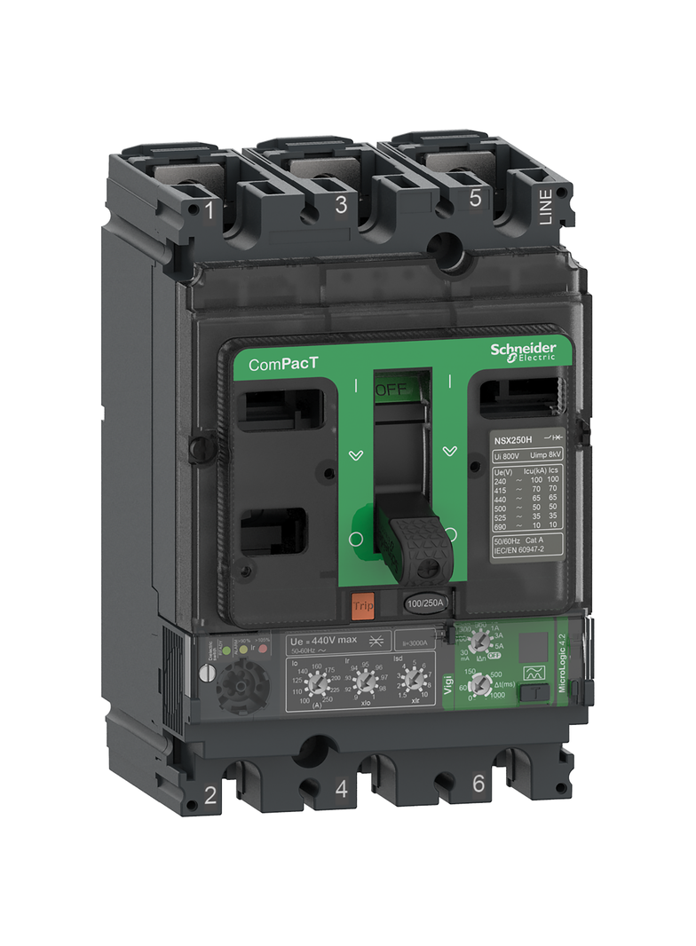 Wyłącznik, ComPacT NSX, NSX250H, Mic4.2, 250A, 3P, 70kA, Vigi
