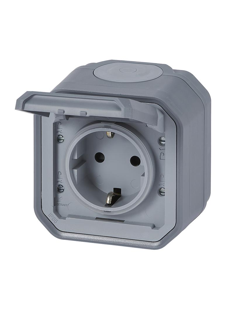 NOWE PLEXO - GN. SCHUKO 2P+Z ZACISKI ŚRUB KOMPLET NATYNKOWY 16A-250V~ SZARE
