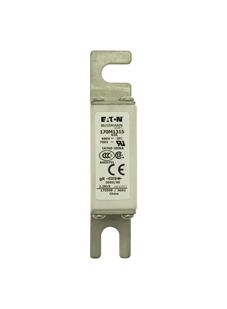 63A 690V IEC gR 000U/80 SQUARE BODY FUSE Wkładka szybka 63A AC 690V DIN 000 21x40x100 mm, 170M1315 E