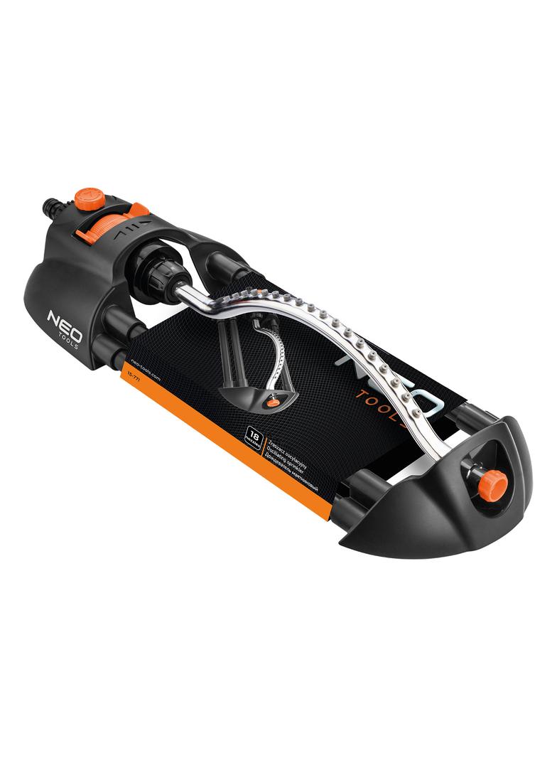 Zraszacz oscylacyjny, metalowy pałąk, 18 dysz, regulacja siły strumienia