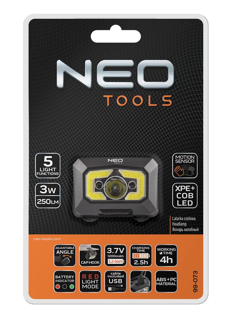 Latarka czołowa akumulatorowa USB 250 lm COB LED + czujnik ruchu