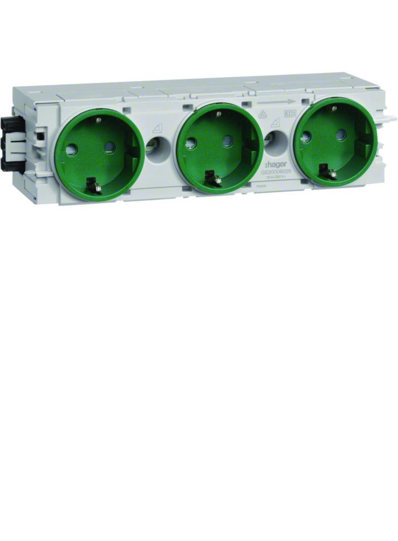 tehalit.WA Gniazdo SCHUKO 3-krotne połączenie WAGO C-profil zielony GS30006029 HAGER