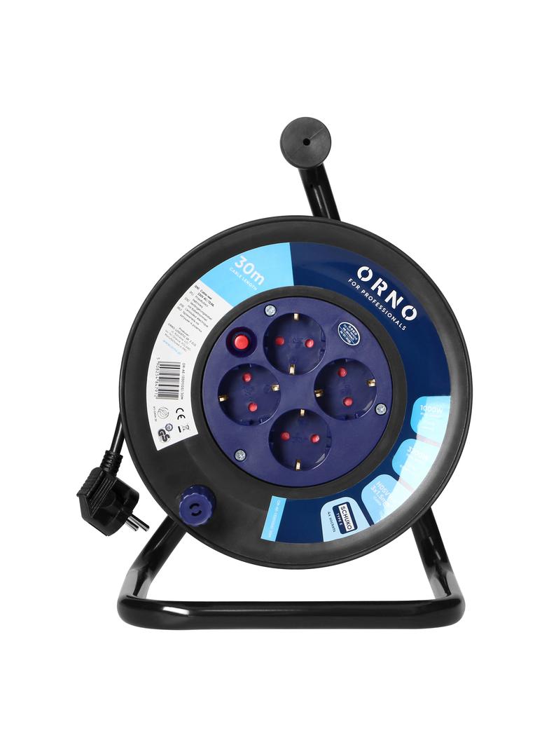 Przedłużacz bębnowy, 4 gniazda 2P+Z (schuko), kabel PVC H05VV-F 3x1.5mm2, długość - 30m, termik, prz